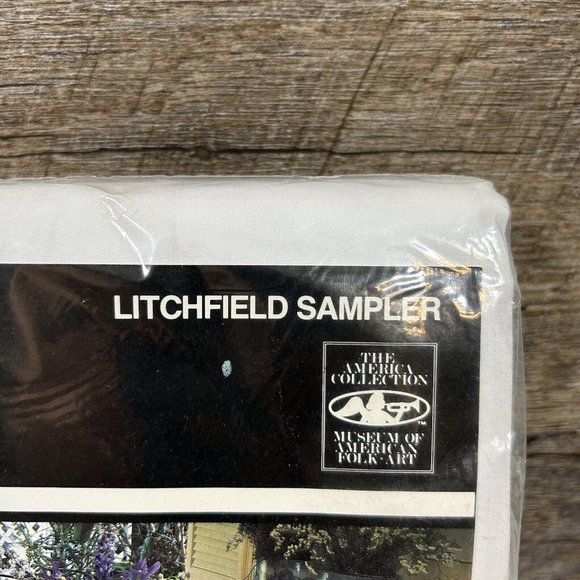 Vintage JP Stevens Utica Percale King Flat Sheet LITCHFIELD SAMPLER Cross Stitch - Picture 7 of 8
